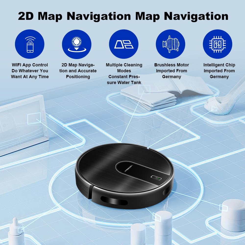 LIECTROUX Robot odkurzający N7S-U, kombinacja czyszczenia na sucho i na mokro, Smart Mapping, aplikacja WiFi, siła ssania 4 KPa, silnik bezszczotkowy, współpracuje z Alexa i Google Assistant, idealny