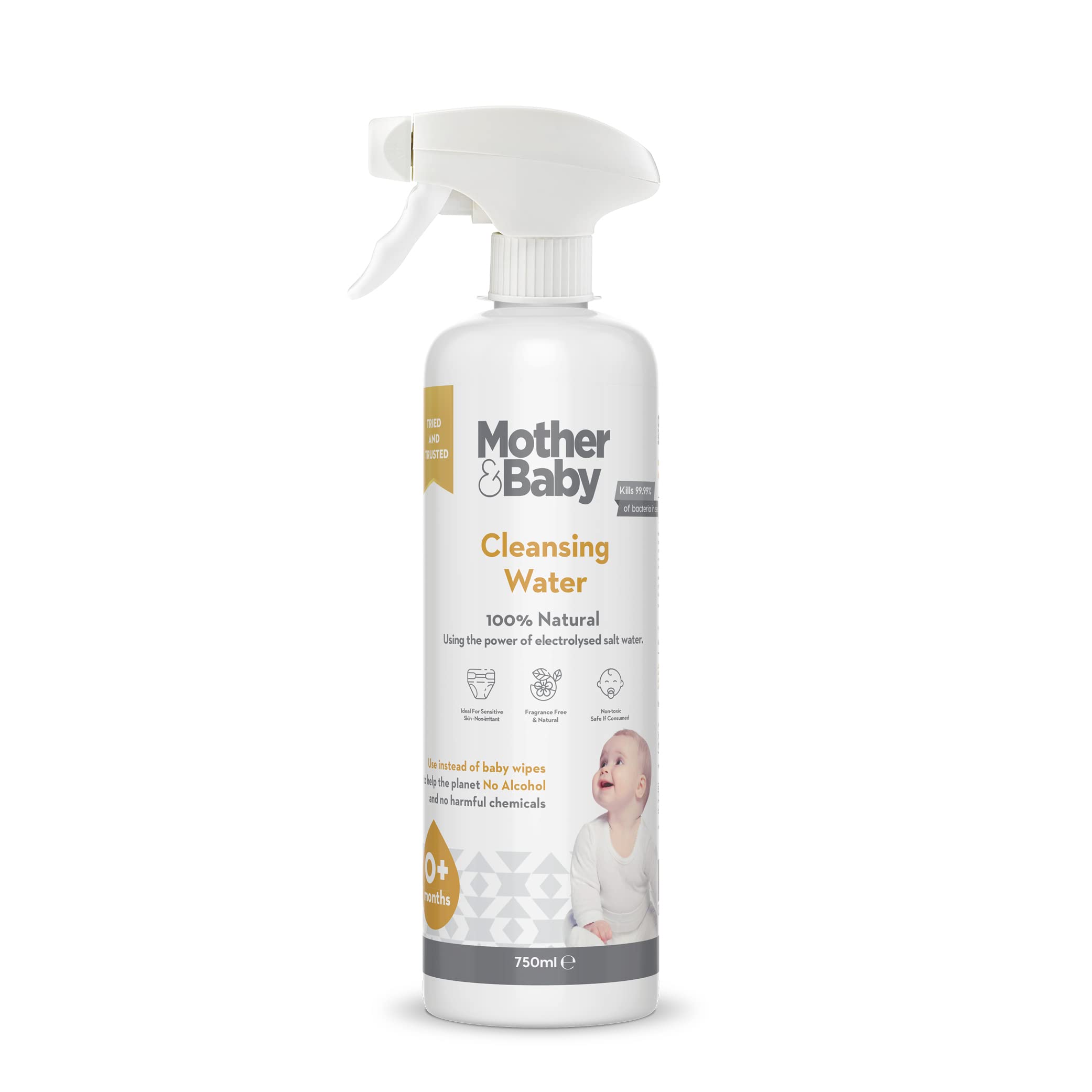 Mother & Baby Cleansing Water - 750ml - Suitable For Use With Nappy Rash - No Harmful Substances, Safe If Ingested, No Animal Testing - Promotes Skin Wellbeing