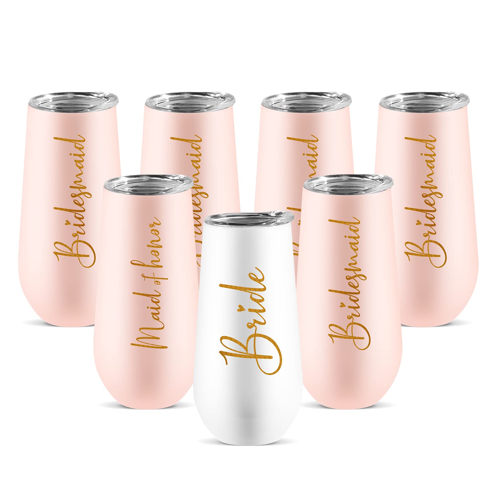 CARAKNOTS Juego de 7 copas de champán para damas de honor, regalo de despedida de soltera para novia, damas de honor, vaso de champán, compromiso, despedida de soltera, regalo de despedida de soltera