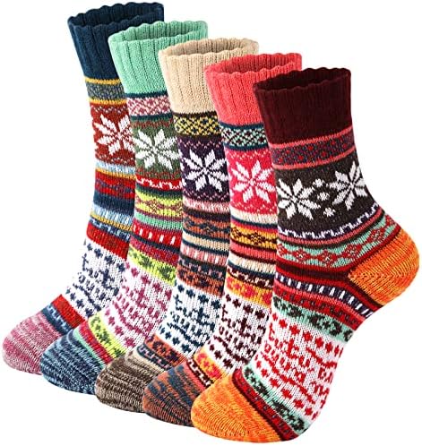 5 Pairs Wool Socks for Women - Comfortable and Warm Womens Wool Socks, Wool Socks Women, Vintage Women's Winter Socks, Super Soft Crew Socks for Women, Thick Knit Cabin Cozy Wool Socks Gifts For Women