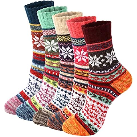 Trifabricy 5 Pairs Wool Socks for Women - Warm Comfortable Womens Wool Socks, Wool Socks Women, Vintage Winter Socks, Super Soft Crew Socks for Women, Thick Knit Cabin Cozy Wool Socks Gifts For Women Cover