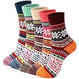 Trifabricy Wool Socks for Women - 5 Pairs Comfortable and Warm Womens Wool Socks, Vintage Women's Winter Sock, Super Soft Thick Knit Crew Cabin Cozy Sock Gifts for Women