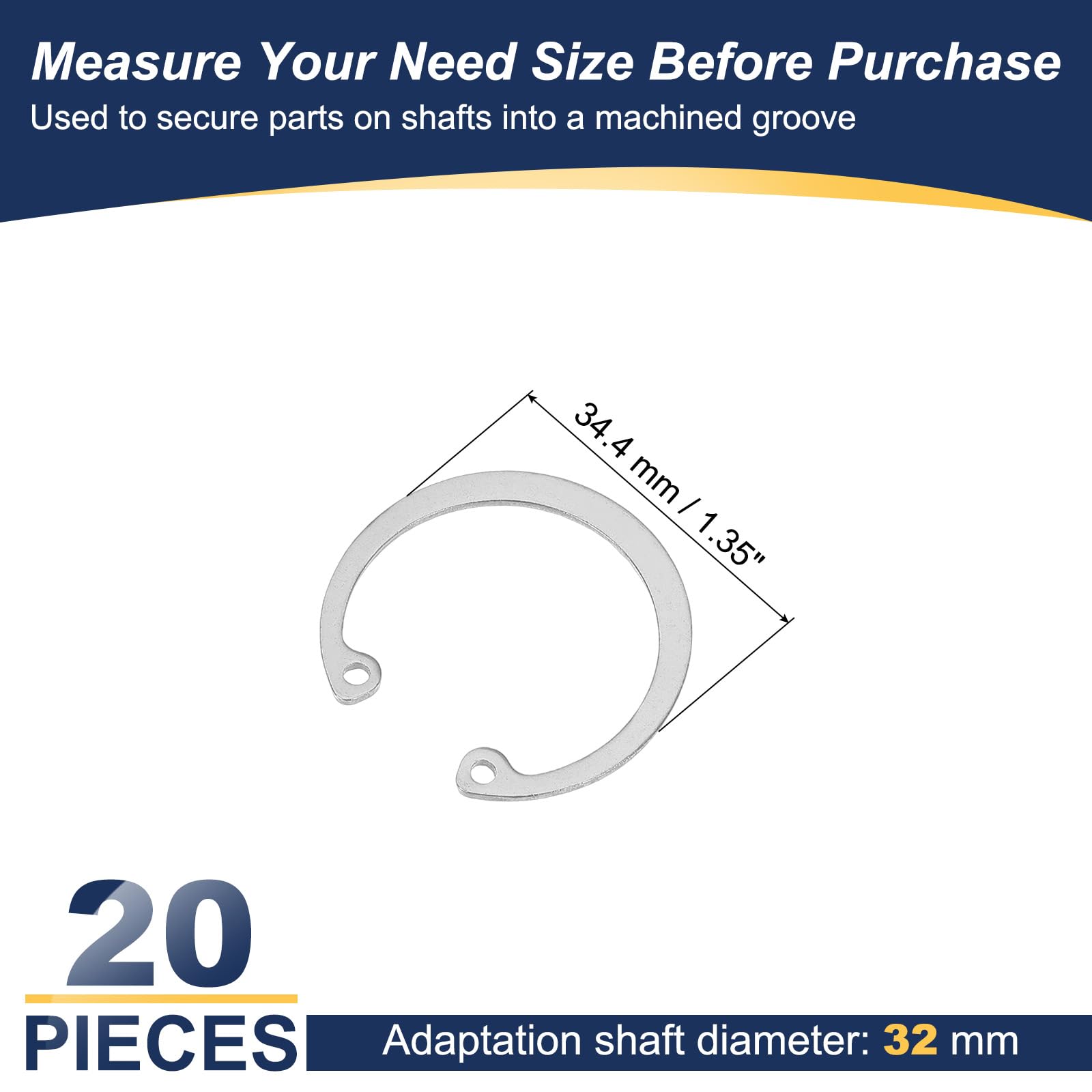 PATIKIL 20 Pcs 32mm ID Internal Retaining Rings E-Clip Snap Ring 304 Stainless Steel, Silver - Image 2