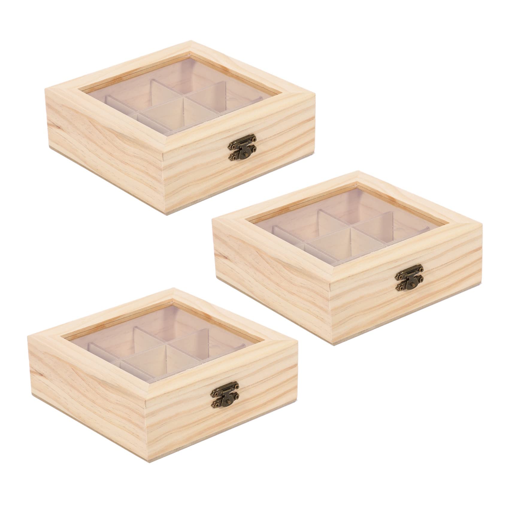 Hndhbfgrt 3X Wooden Tea Bag Jewelry Organizer Chest Storage Box 9 Compartments Tea Box Organizer Wood Sugar Packet Container
