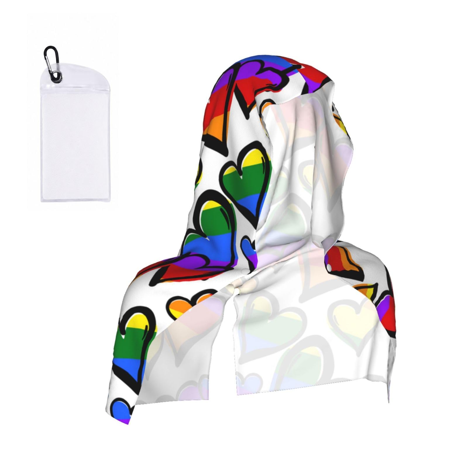 ESNAIUVCD Rainbow Colored Gay Pride Hearts Print Multifunctional Cooling Hoodie Bandana Portable Sweat Absorbing Design For Beach Workouts Exercise Heat Relief Accessories