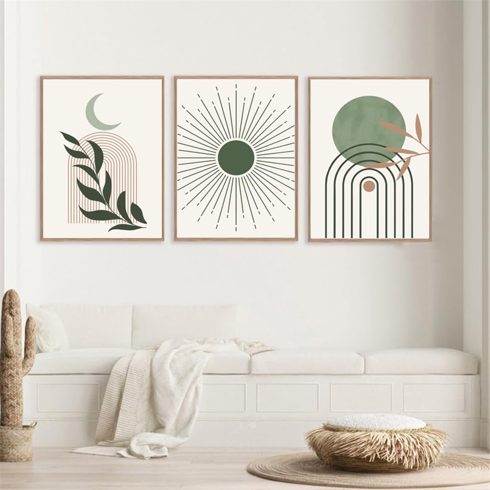 WBYZAC Wall Pictures-Leaves Sun Rainbow Geometry Abstract Boho Wall Art Canvas Painting Modern Posters Prints Wall Pictures for Living Kitchen Room Decor-40 * 50cm*3PCS (No Frame)