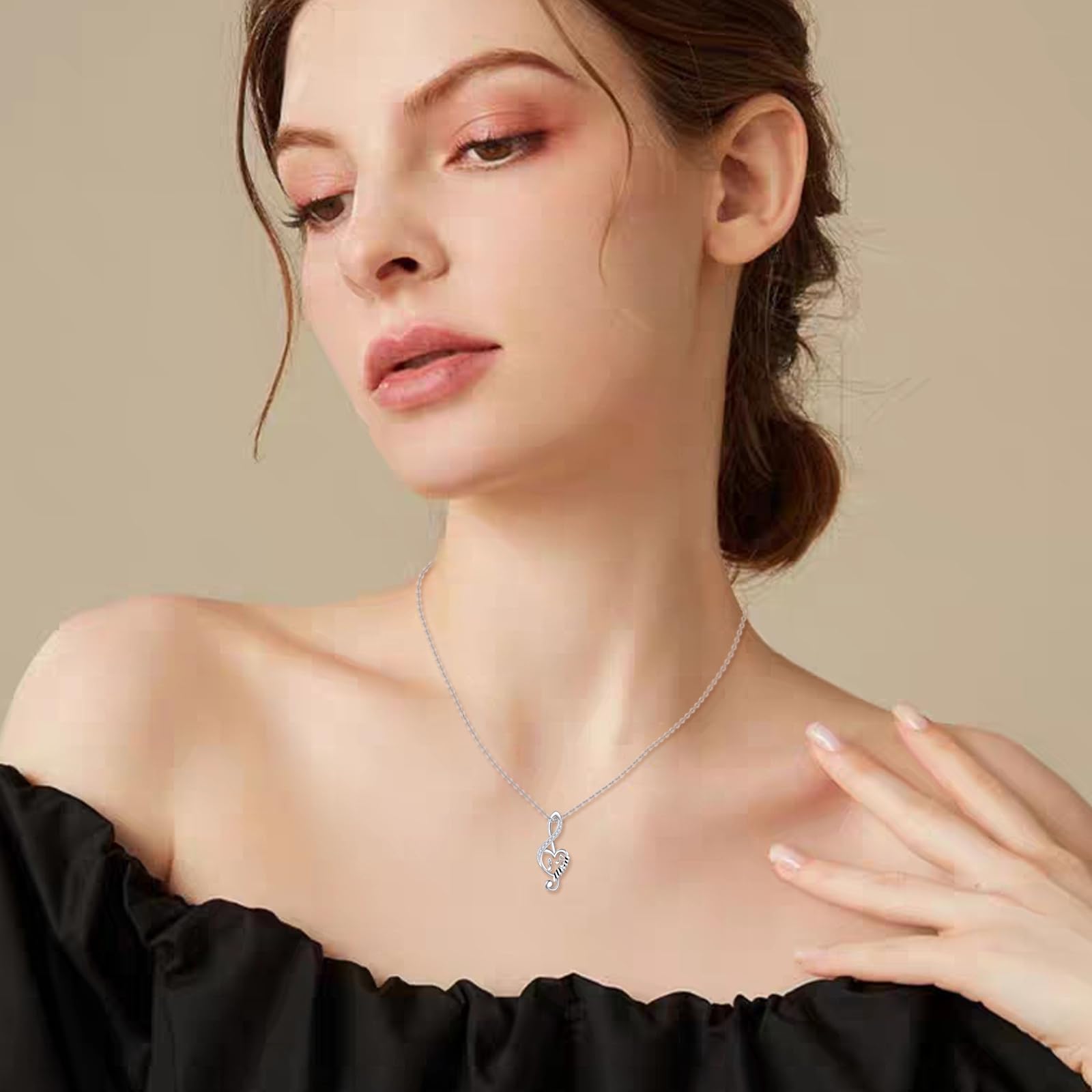 VONALA Collar musical de plata de ley 925 con colgante de corazón y nota musical, circonita cúbica, regalo para mujeres y niñas