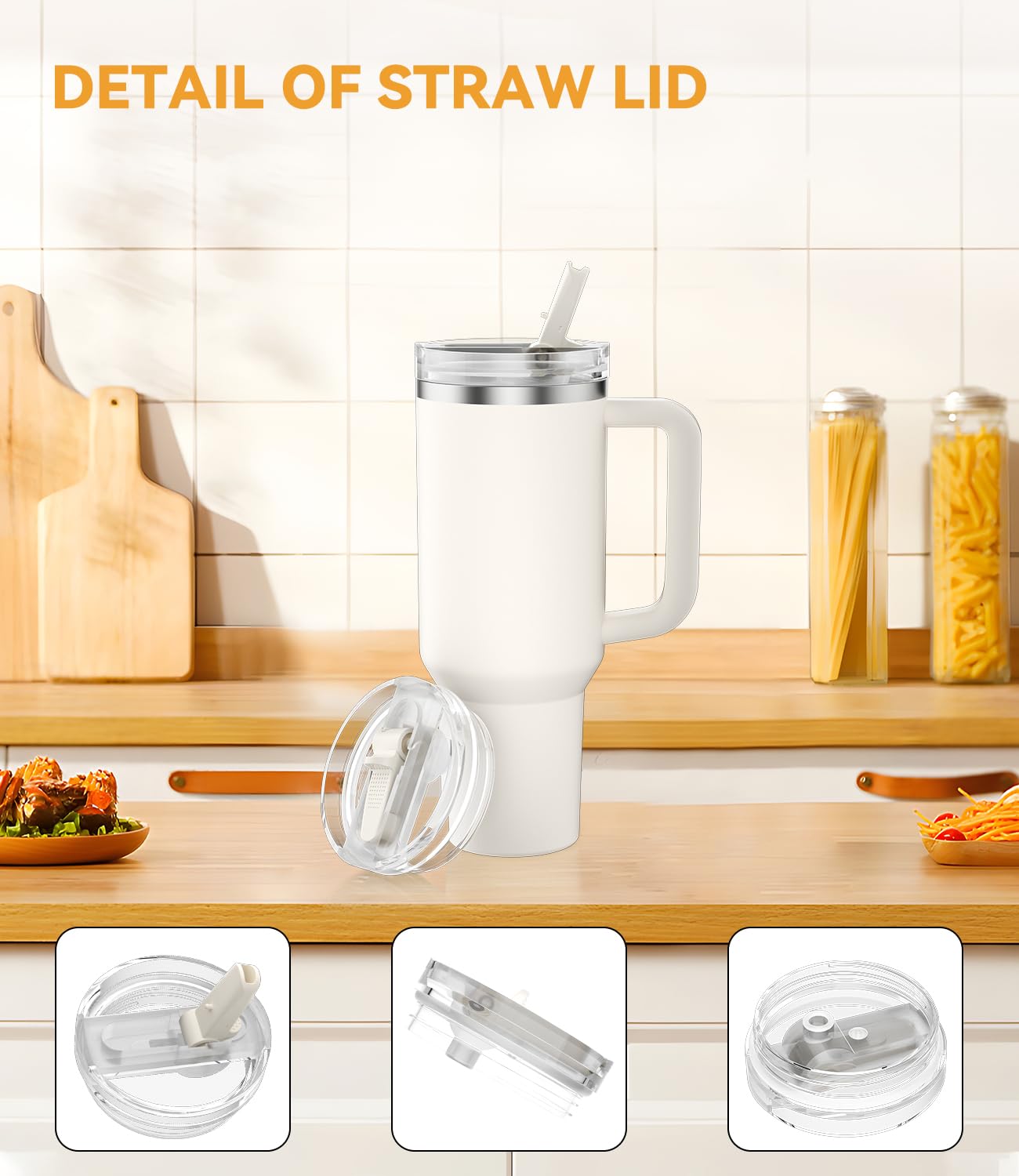 CloudValley [2 Pezzi] Coperchio per Stanley Quencher 30 oz, Coperchi in PC Antigoccia Accessori, Cup Lid con Cannuccia Pieghevole [Rimovibili e Facile da Pulire] Riutilizzabili e Antiperdita, Bianco