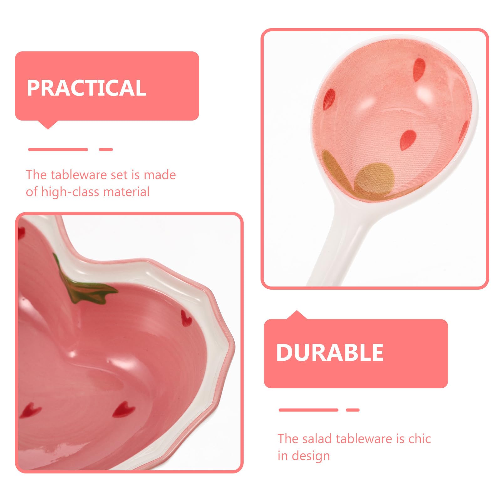 Assiette de Service Réutilisable en Céramique Rose Chic Bol à Salade Multifonction et Cuillère, Surface Lisse pour Rassemblements Quotidiens et Fêtes