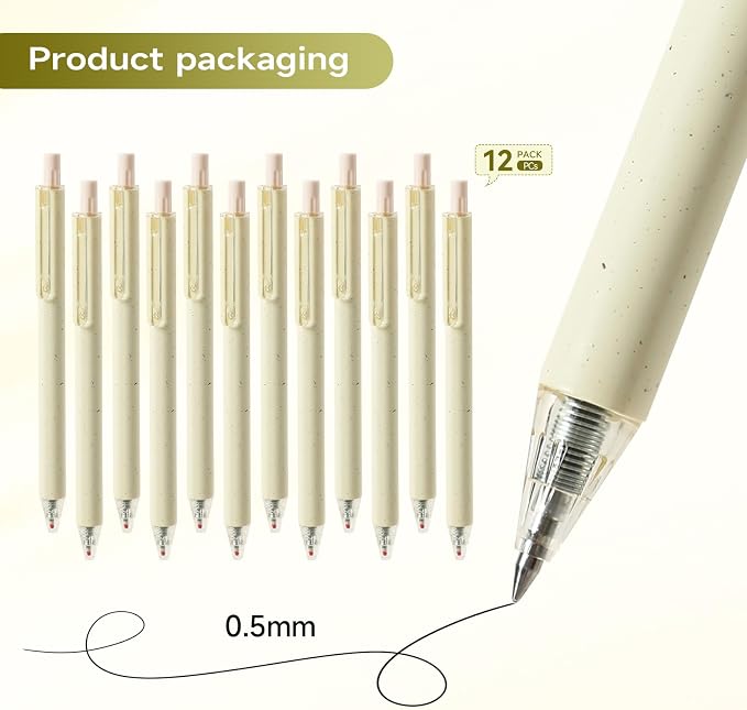 Bolígrafos Gel Beige Cream 12PCS Punta Fina 0.5mm Tinta Negra miniatura 7