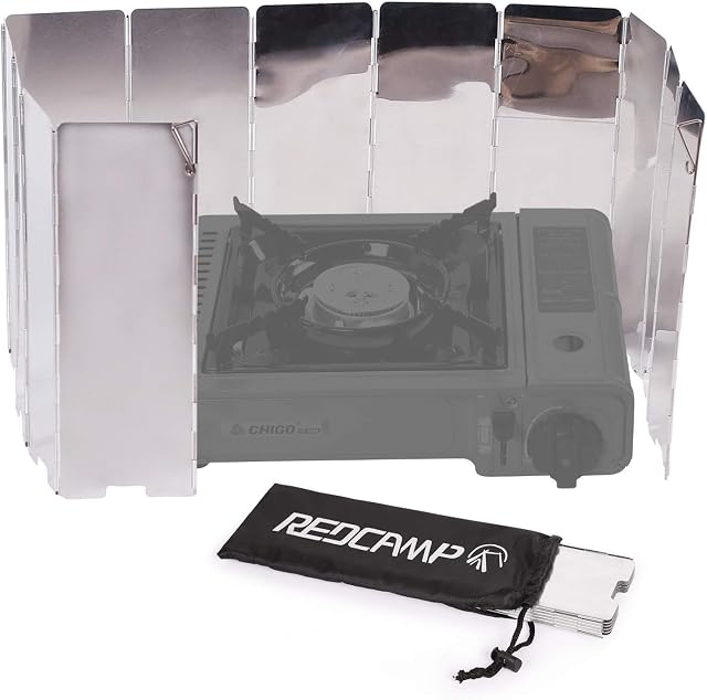REDCAMP 12 Plates Camping Stove Windshield for Backpacking Gas Stove mini Alcohol Burner, Foldable Aluminium Windscreen for BBQ Picnic Hiking Outdoor Cooking