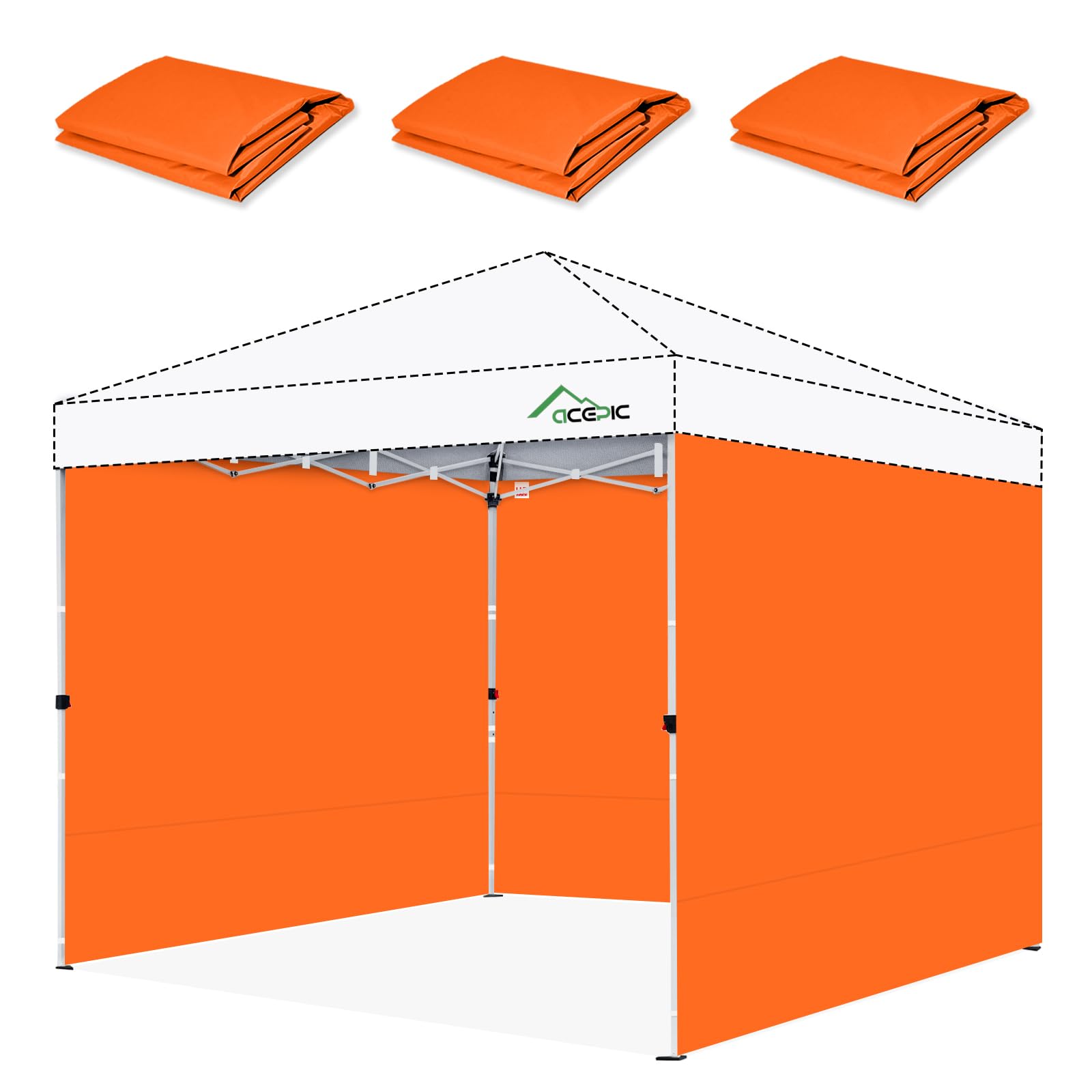 Acepic Canopy Sidewalls for 10x10 Pop Up Canopy Frame, Waterproof UV Protection Material for Outdoor Events, Courtyard, Vendor Booths (Orange, 3 PCS