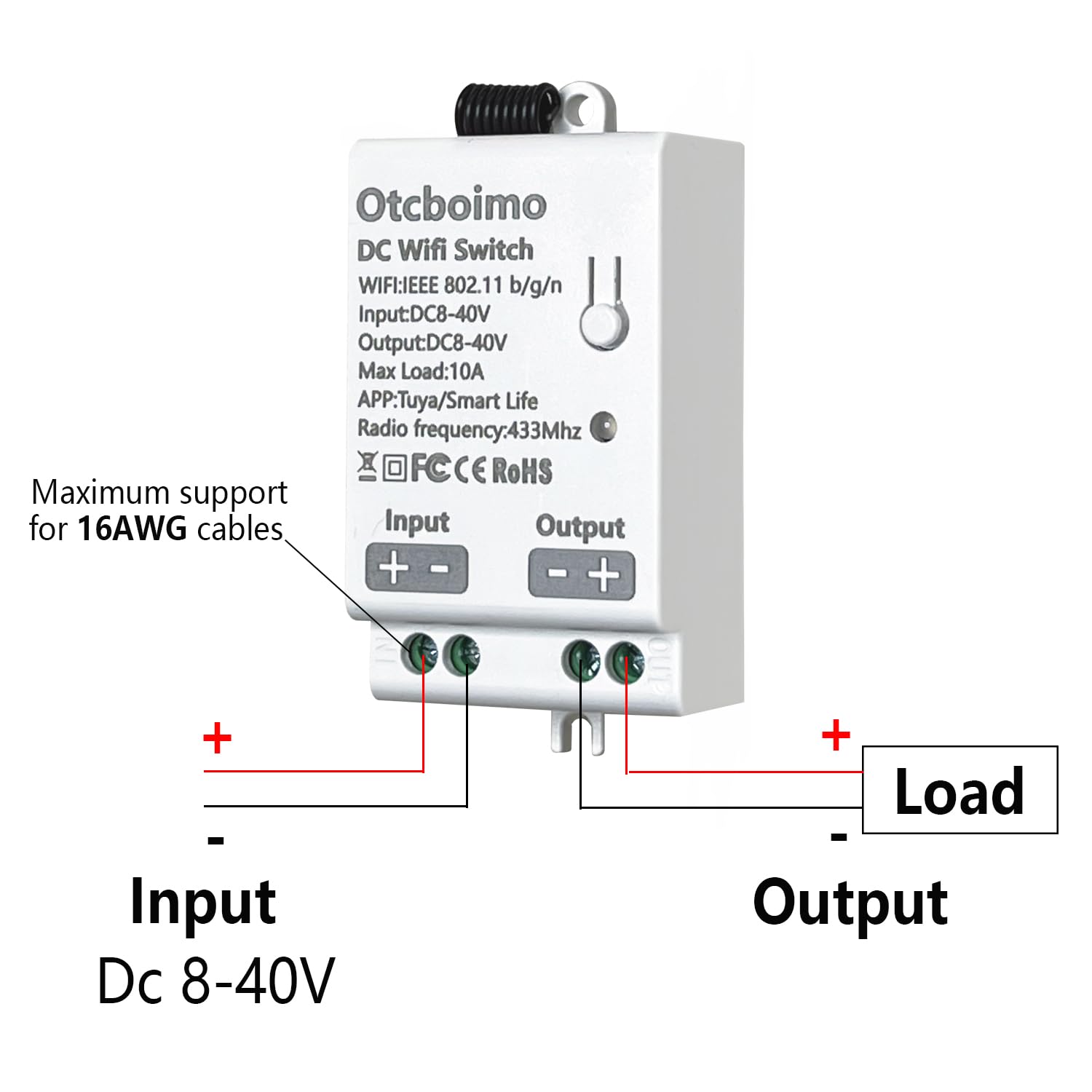 Interruptor inteligente WiFi de 12 V, relé de 12 V/24 V/48 V/10 A con 328 pies de largo alcance, control remoto de encendido/apagado para coche, motor, lámparas, luces LED, ventiladores