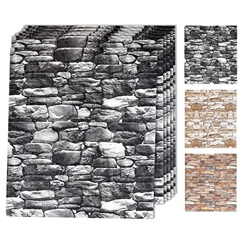 58 Sq.ft 10Pack 3D Wall Panels Peel And Stick Foam Brick Wallpaper, Faux Stone Wall Panel Self-Adhesive Wallpaper, Black #TOP30