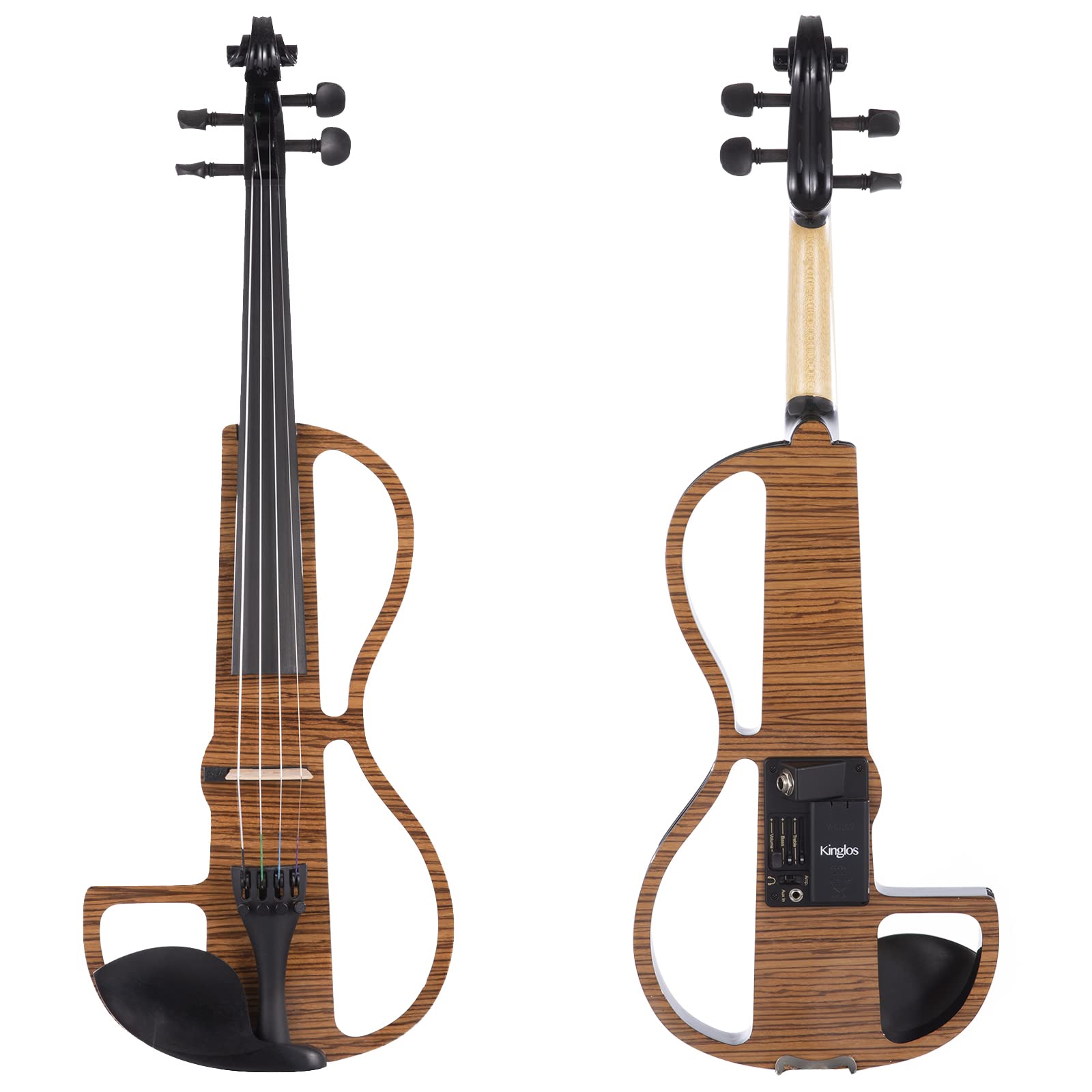 Kinglos 4/4 Solid Wood Advanced Wood Grain Electric/Silent Violin Kit with Ebony Fittings Full Size (MWDS1903-2)