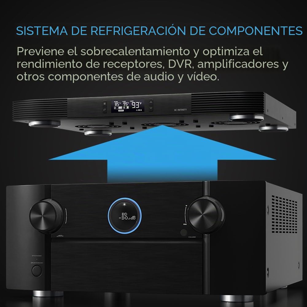 AC Infinity AIRCOM T9, 43cm ventilador de enfriamiento silencioso de escape superior para receptores, amplificadores, DVR y componentes de gabinete AV