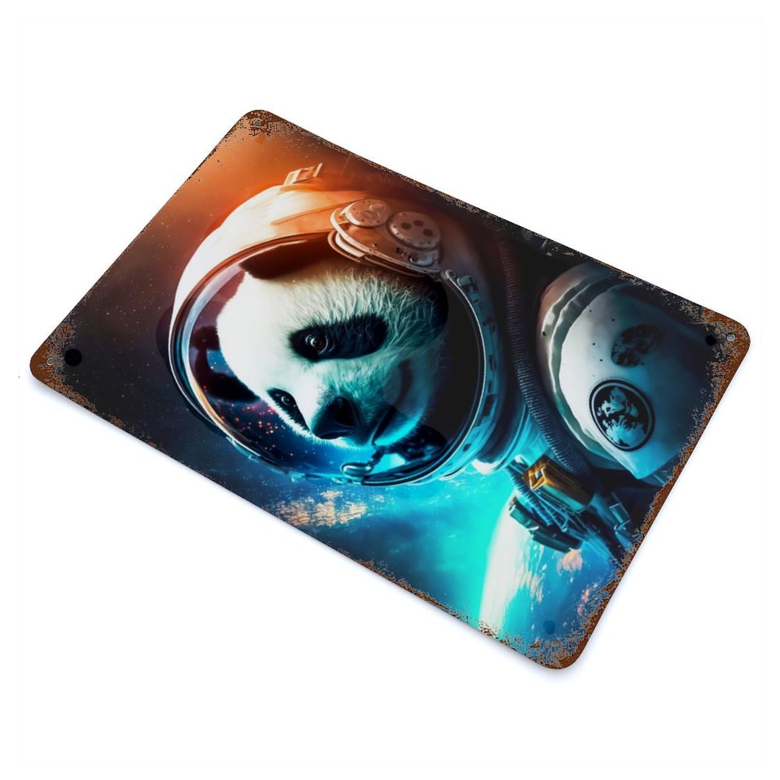 Distressed Metal Wall Sign Panda Blue 11.8"x7.9", Vintage Wall Decor for Garage, Bar And Workshop Decor