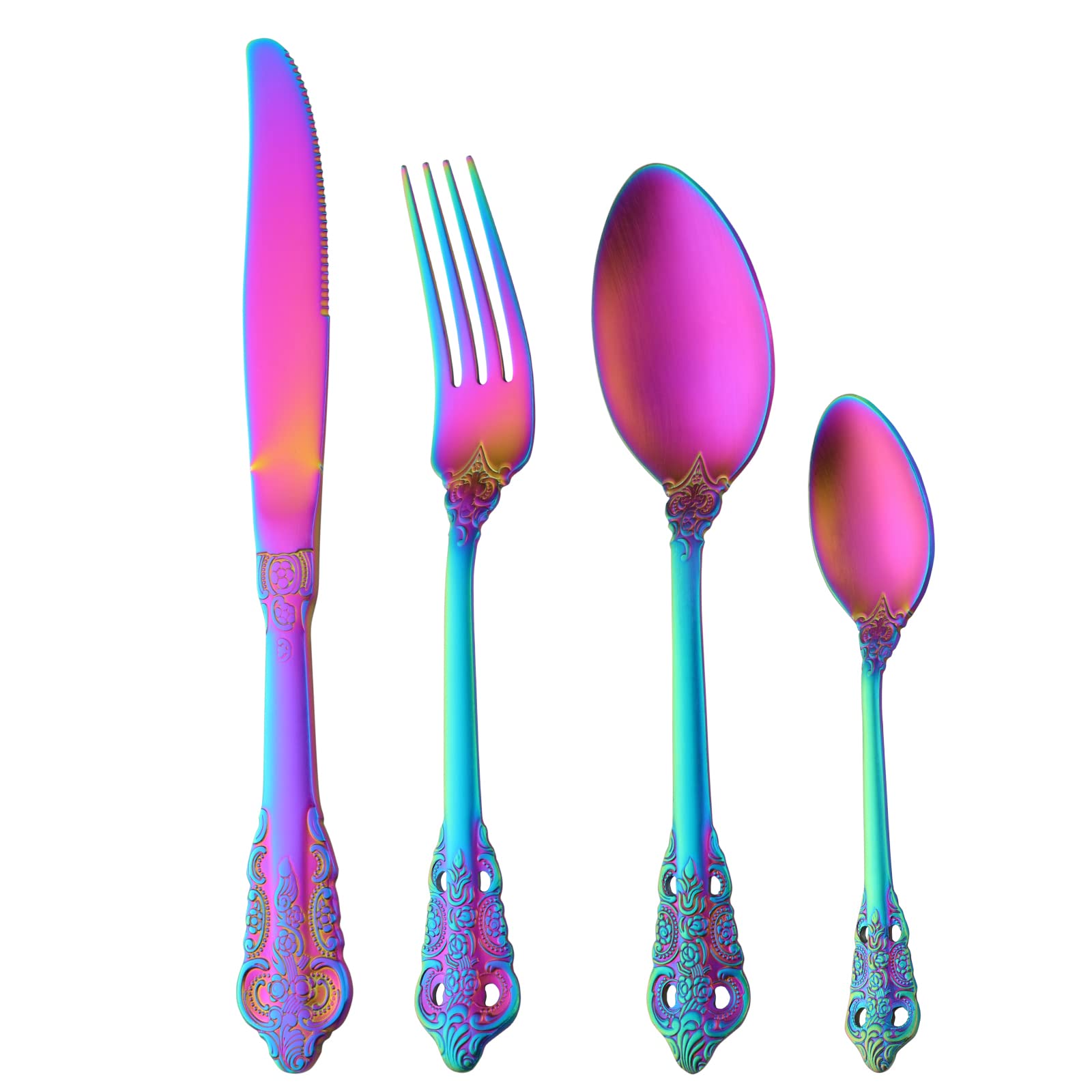 Buyer Star 16 Piece Cutlery Set Tableware Flatware Sets for 4, Sanded Court Relief Pattern Design Stainless Steel Tableware Silverware Set with Spoon Knife and Fork Set, Mirage