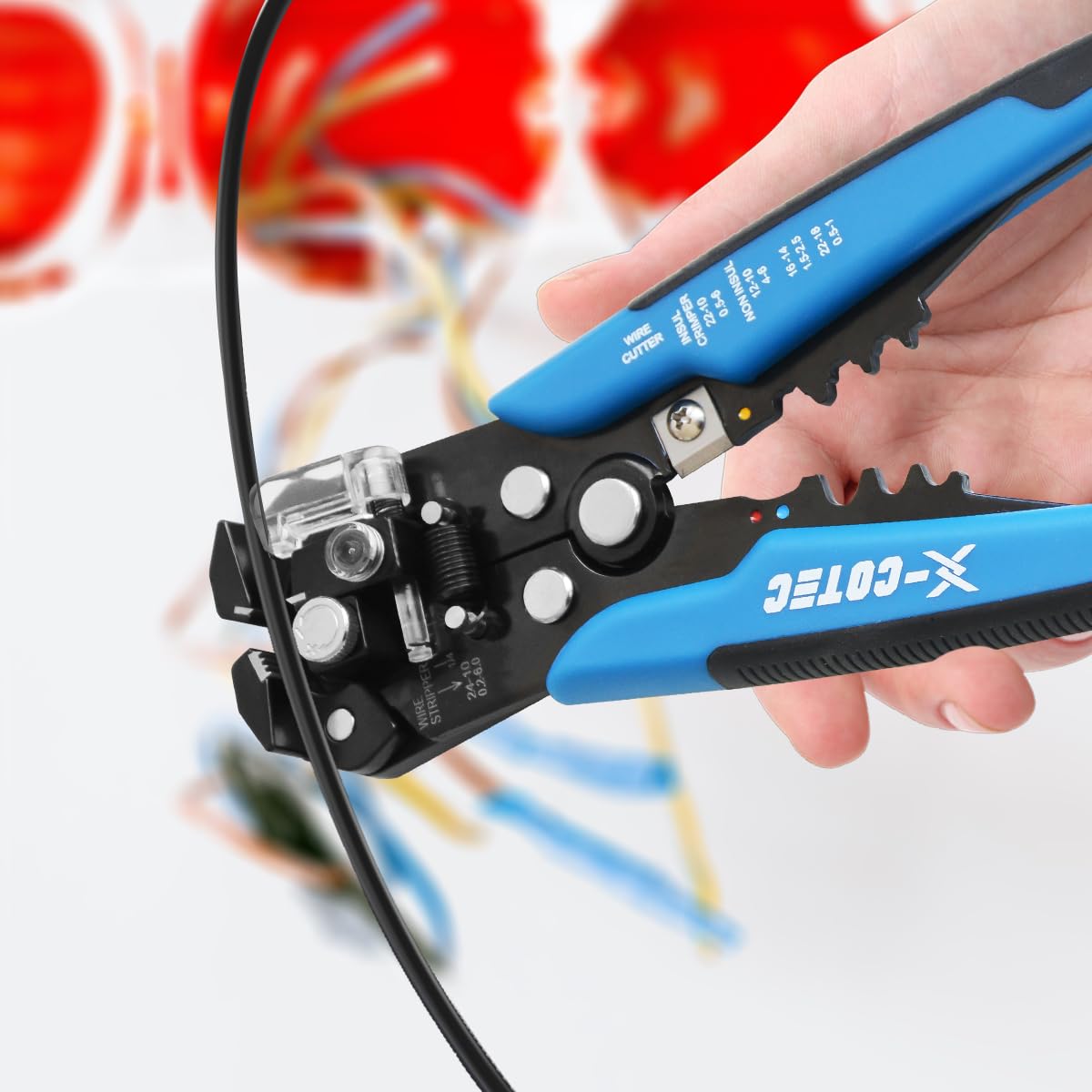 Pinza Spelafili Elettricista 3 in 1, Pinza Spellacavi Elettrici Professionale, Spellafili e Tagliafili Multifunzione, a Crimpare per Cavi 24-10 AWG
