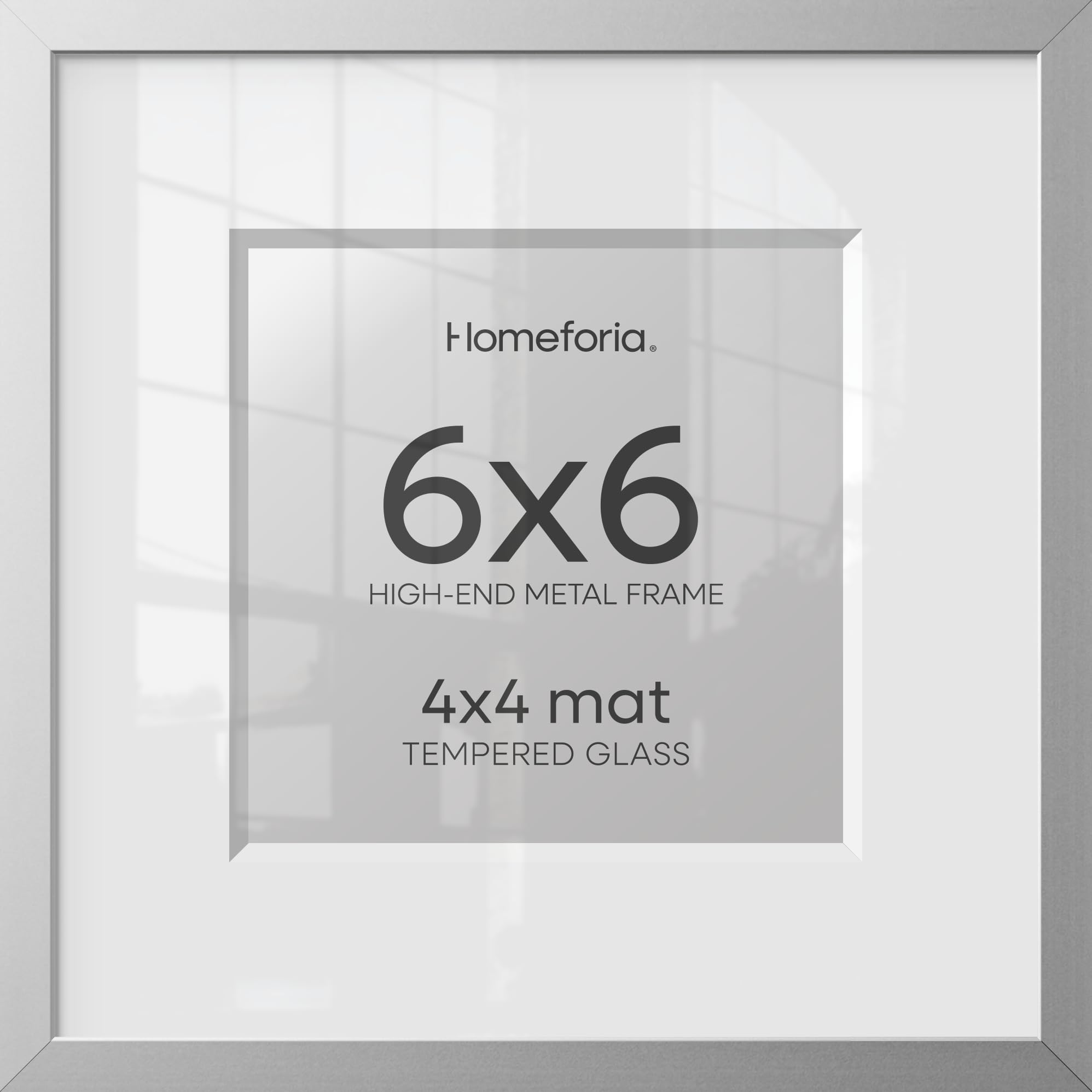 Homeforia 6x6 Silver Picture Frame, High-End Metal, 4x4 Mat, Glass | High End Aluminum, Tempered Glass, Acid-Free 4x4 Removable Mat, 6x6 in Edge-to-Edge Display 6x6, Wall Kit, Set Of 3