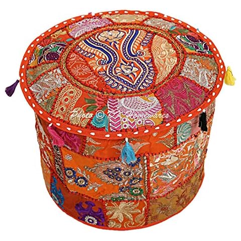 DK Homewares Embroidered Orange Pouffe Cover Cover