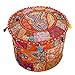 DK Homewares Couverture de Pouf Ronde Indienne Patchwork Orange en Coton brodé de Meubles Tabouret Pouf Pouf décoratif Repose-Pieds Tabouret Assises | (16x16x13 Pouces / 40 cm) | Couvert Uniquement