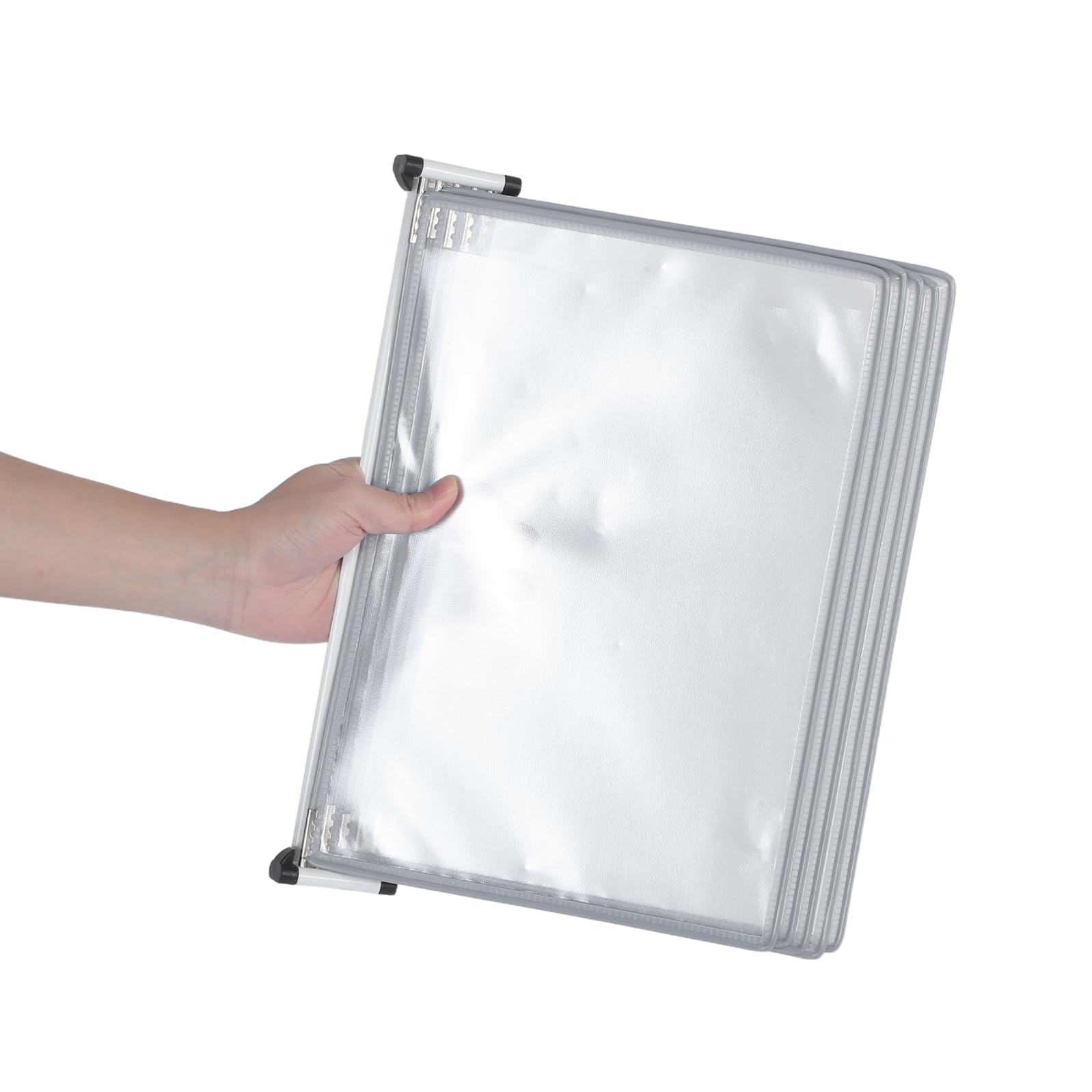 Lurrose Organizzatore di File da Parete A4 5 Tasche Ribaltabili, Porta Cartelle in Ferro e Pvc Grigio, Espositore per Documenti Salvaspazio per Uffici e Sale Riunioni