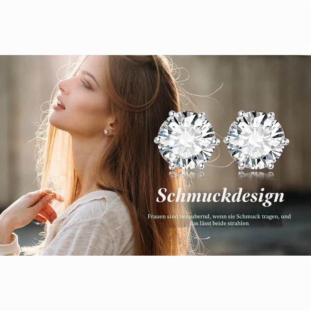 JewelryPalace Rundschliff Moissanite Solitär Ohrstecker Silber 925 Damen, Simulierter Diamant Braut Schmuck Set, Ohrringe Silber Mädchen Edelstein, Ohrstecker Silber Klein mit Stein Geschenk Frauen
