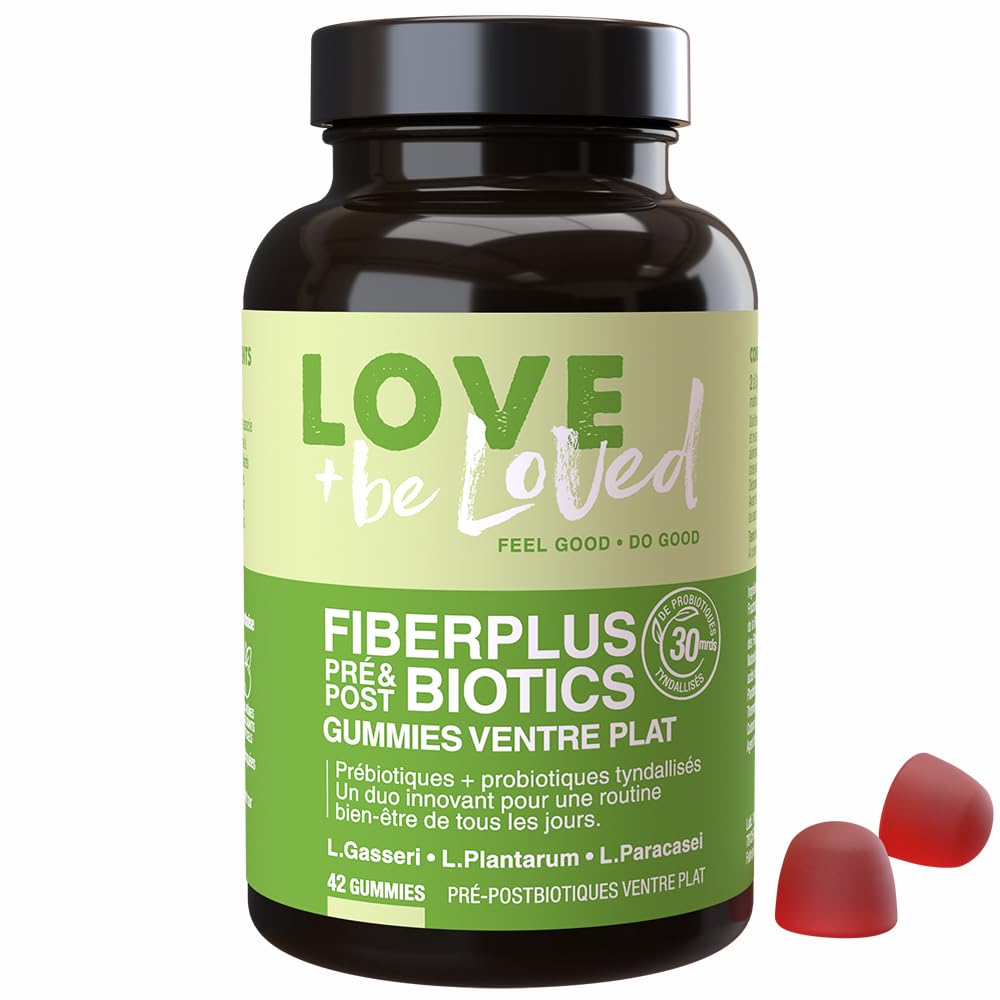 Gummies FiberPlus Ventre Plat – Pré & Postbiotiques – 5g de Prébiotiques FOS + 30 Mds de Probiotiques tyndallisés (L. Gasseri, ...) – 42 gummies – Vegan