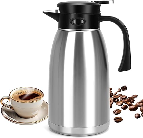 Jarra térmica de café de 70 onzas, termo de café aislado al vacío de acero inoxidable para mantener el calor, dispensador de bebidas de 2.1 litros