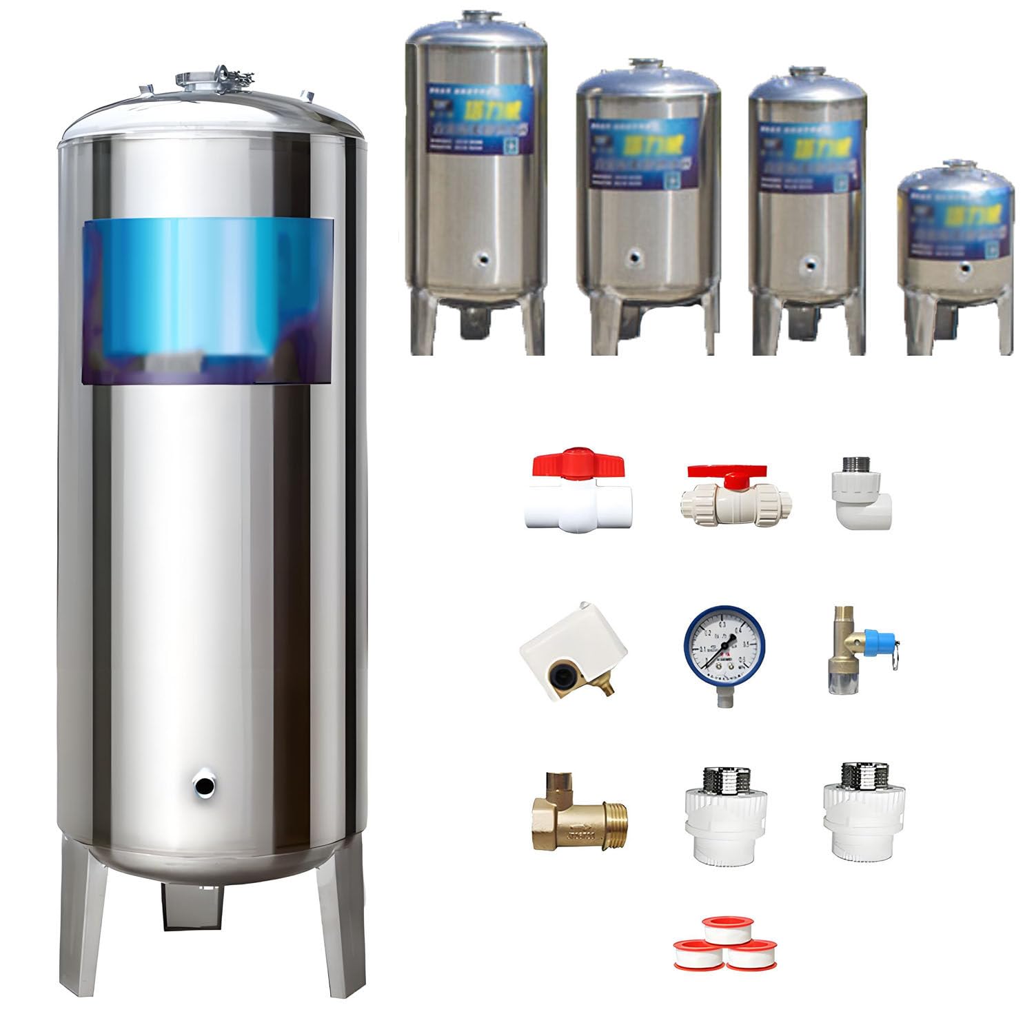 60/100/160/200 L Serbatoio Pressione Acciaio Inossidabile,Pompa Pozzo Sistemi Pressurizzati,con Saldatura Senza Giunte,per Uso Domestico & Industriale NoCleaningPort-200L/52gal