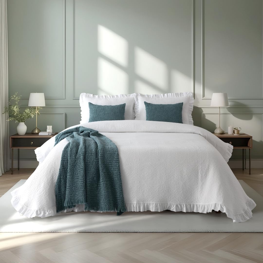 Colcha Blanca Marina con Diseño Geométrico - Colchas 280x260 cm para Cama 200x200 cm - Estilo y Comodidad para el Hogar