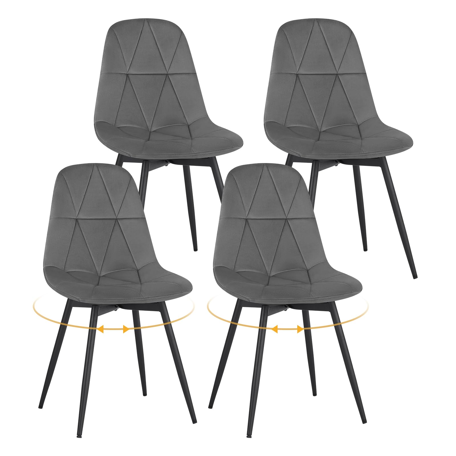 Lestarain Juego 4 Sillas Comedor, Sillas de Cocina Giratorias en Terciopelo con Respaldo, Estilo Minimalista, para Cocina, Comedor, Dormitorio y Salon, Gris Oscuro