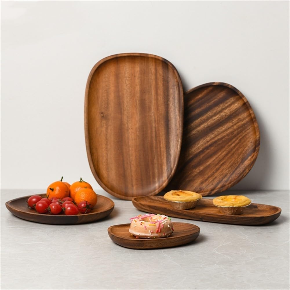 Vassoio ovale in legno di noce, piccolo vassoio in legno per feste, snack, cibo, biscotti, pane, frutta, insalata (30 x 20 x 2 cm)
