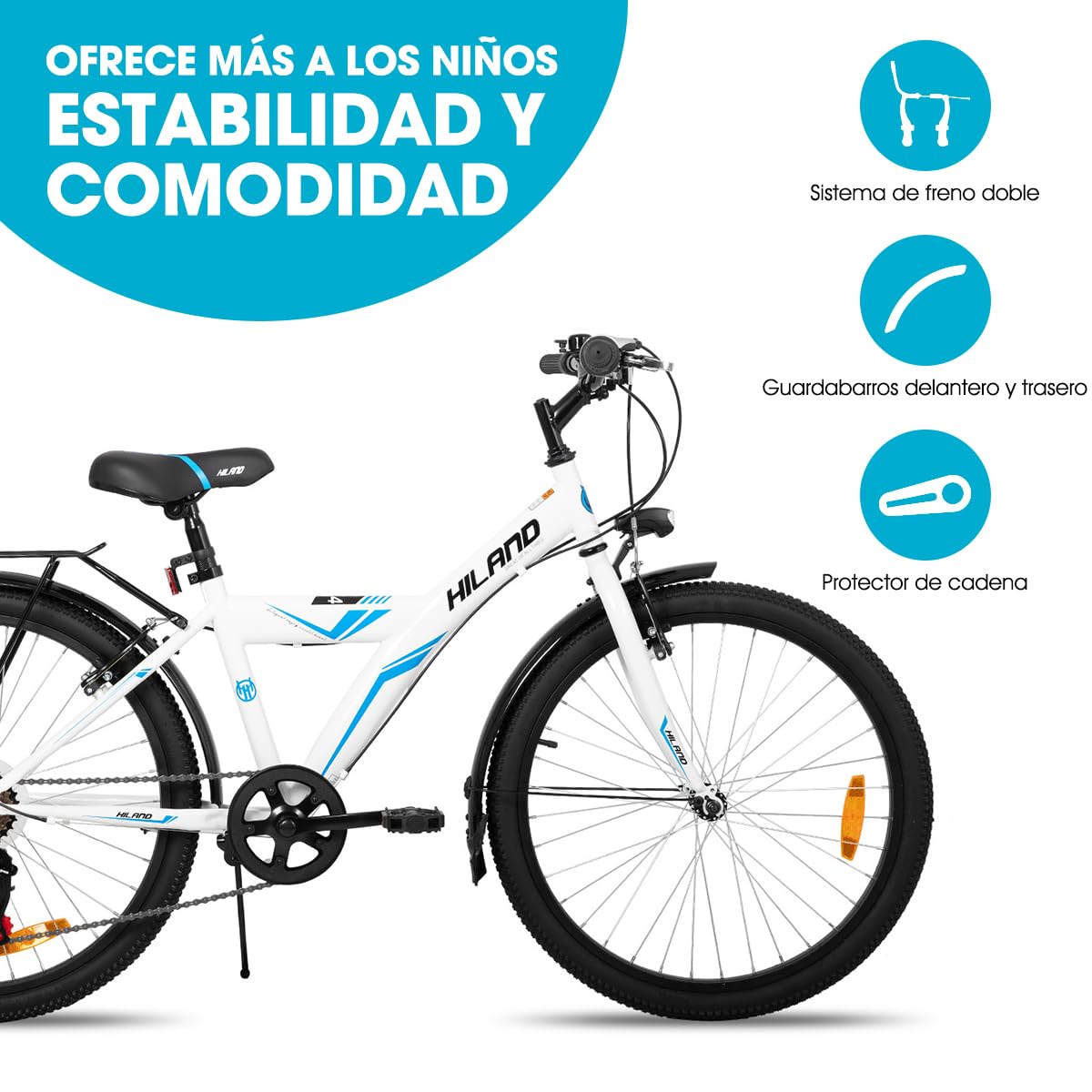 HILAND Bicicleta de montaña 20/24" 6 velocidades para niños Blanco/Negro