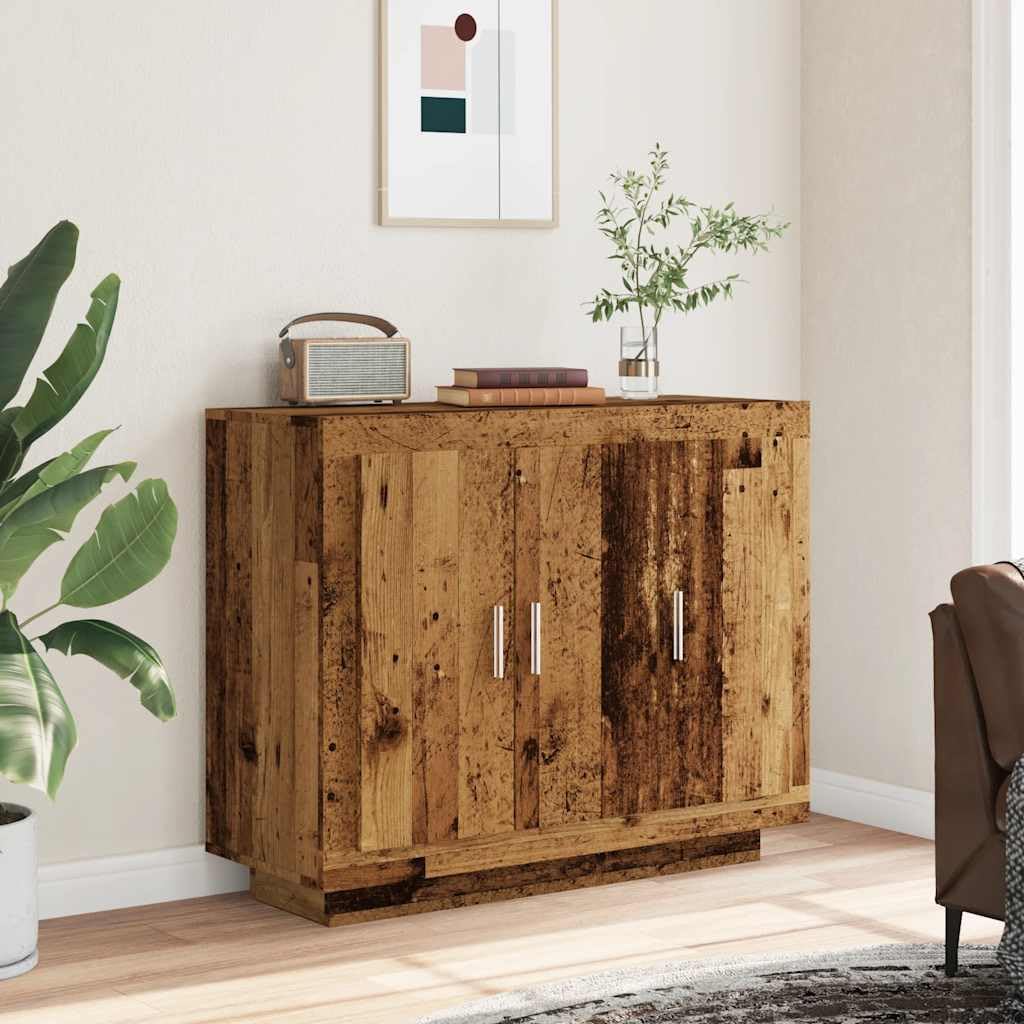 Kredens o wyglądzie starego drewna, 92 x 35 x 75 cm, materiał drewnopochodny, uniwersalna szafka z drzwiami i półkami, rustykalny design, do salonu, kuchni, przedpokoju