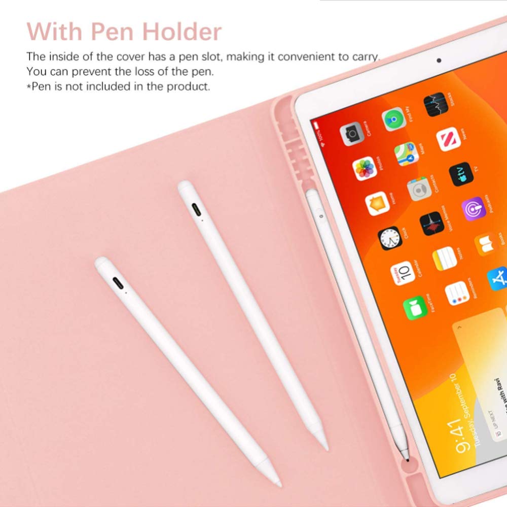 Étui avec clavier Touchpad pour iPad 9e / 8e / 7e génération (2021/2020/2019) 10,2 pouces, 7 couleurs mignonnes clavier rétroéclairé avec coque intelligente fine, porte-crayon intégré, rose