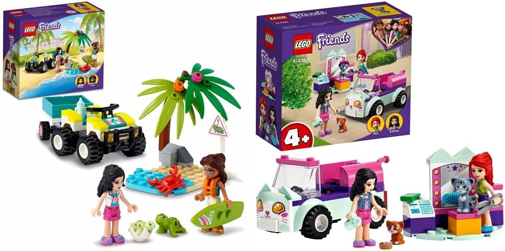 LEGO 41439 Friends Cat Grooming Car, Animal Playset with Kittens, Toy for Kids 4 + Years Old & 41697 Friends Turtle Protection Vehicle, Sea Animal Rescue Toy for Kids 6 + Years Old