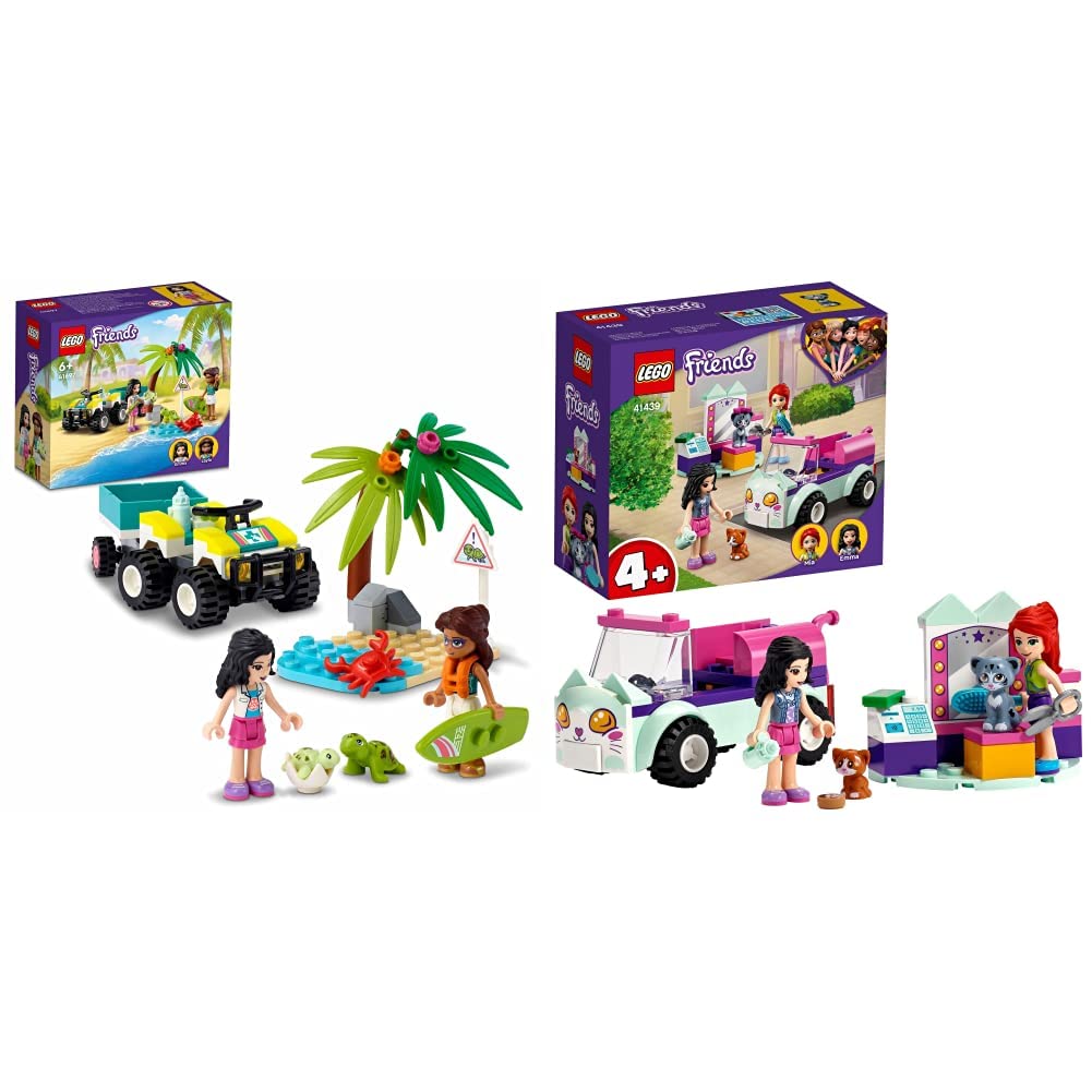 LEGO 41439 Friends Cat Grooming Car, Animal Playset with Kittens, Toy for Kids 4 + Years Old & 41697 Friends Turtle Protection Vehicle, Sea Animal Rescue Toy for Kids 6 + Years Old