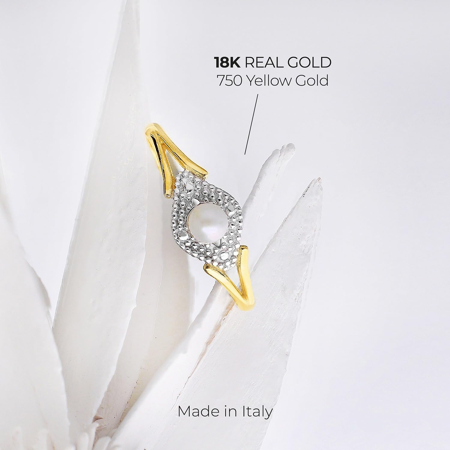 forme di Lucchetta - Anello con Perla di Fiume in Oro Giallo 18K e Pavé Diamantato - Misure da 12 a 22 - Regalo Donna Elegante