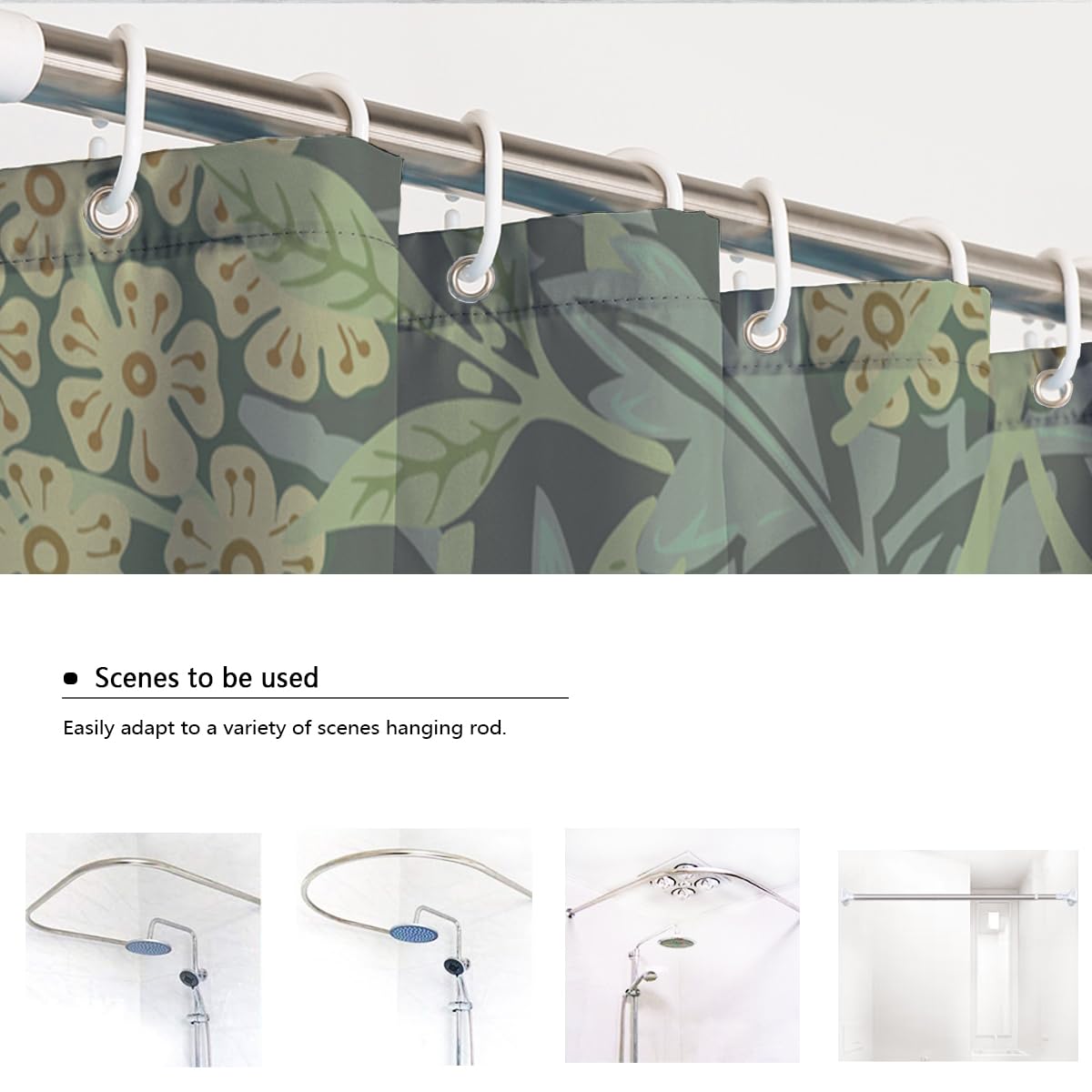 Cortina de Ducha Estilo Morris Verde Claro Baño 150x180cm