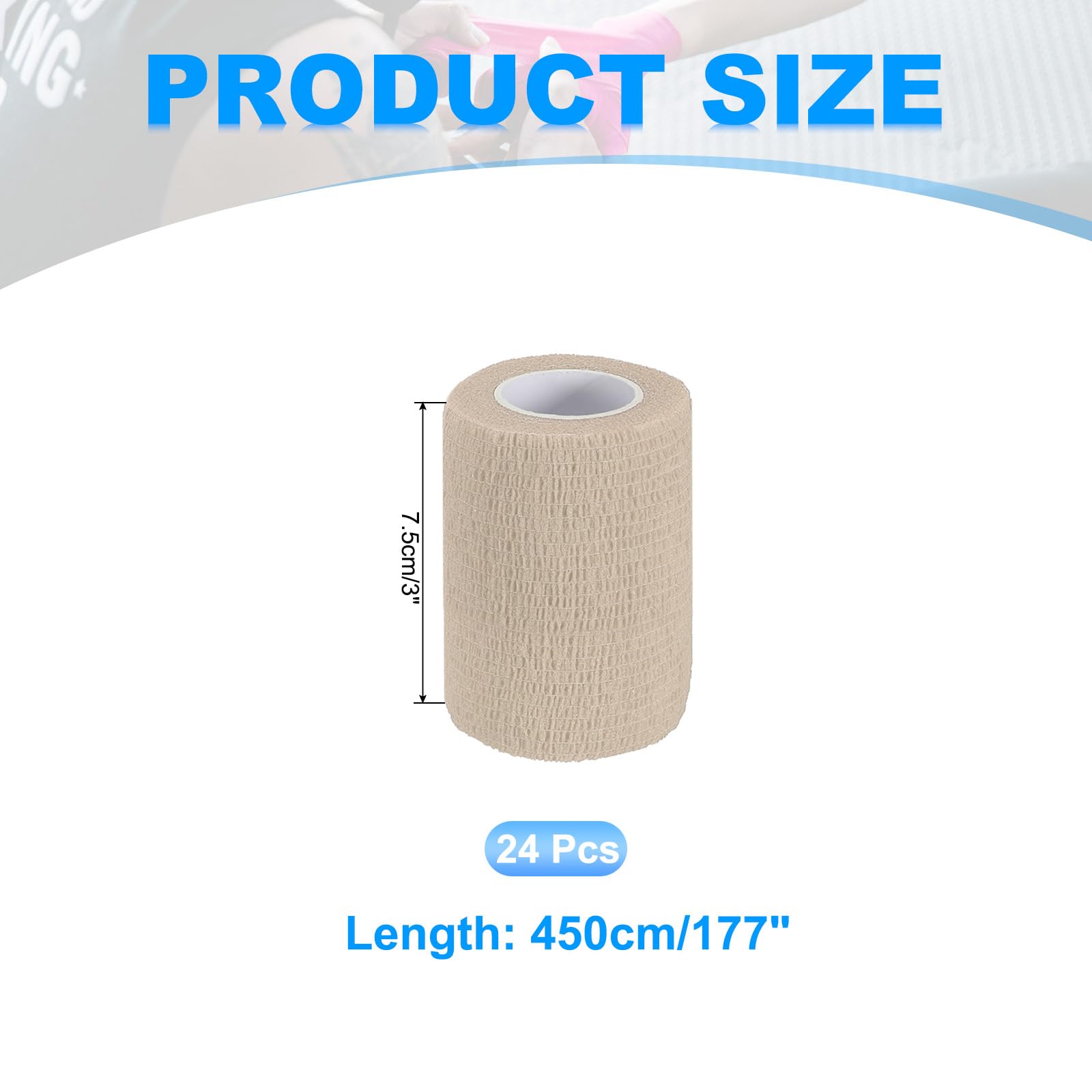 PATIKIL Vendaje autoadhesivo de 177 x 3 pulgadas, 24 unidades, elástico, autoadhesivo, transpirable, para deporte, muñeca, tobillo, vendaje al aire libre, color piel