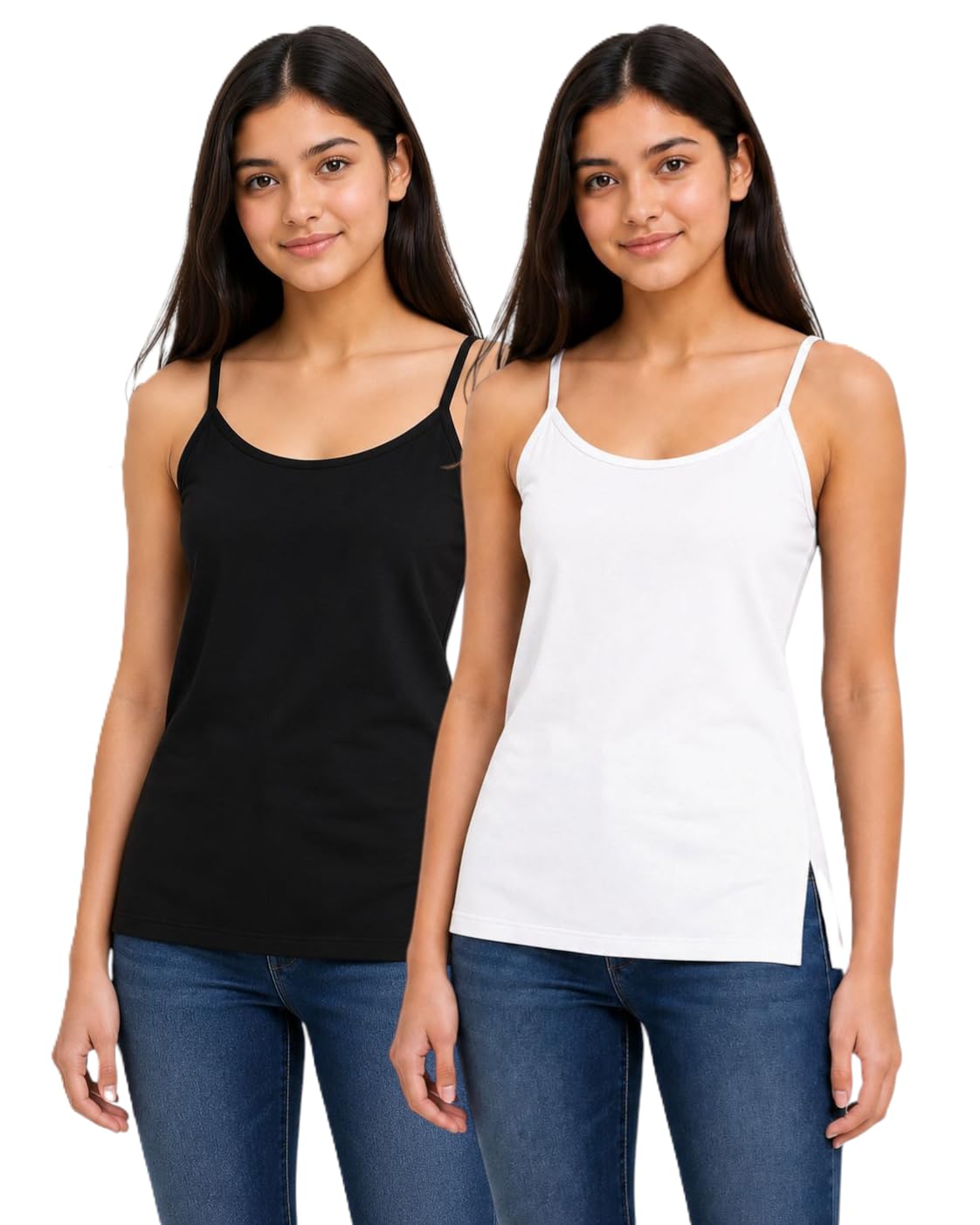 Teen Girls Camisole Combo Pack of 2 (Black & White) | Soft Cotton Blend Camisoles for Girls 14-17 Years | Sleeveless Tank Top | Innerwear & Layering Cami-image-18