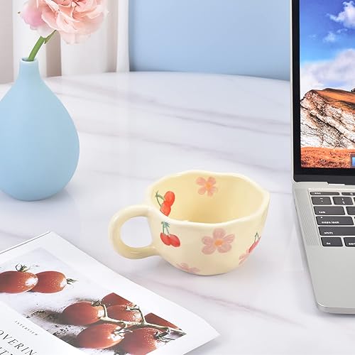 Miniatura 3 de Koythin Taza de café de cerámica, taza creativa con flores para oficina y hogar, apta para lavavajillas y microondas, 250 ml8.5 onzas para café con