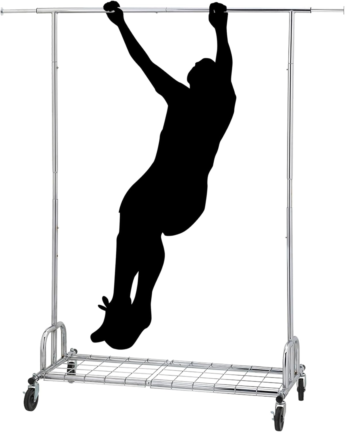 ikloo Heavy Duty Metal Clothes Rack Load 480 LBS, Adjustable Clothing Rack with Wheels & Shelves, Portable Wardrobe Closet Organizer for Hanging Clothes, Rolling Clothes Drying Rack, Chrome Chrome Large