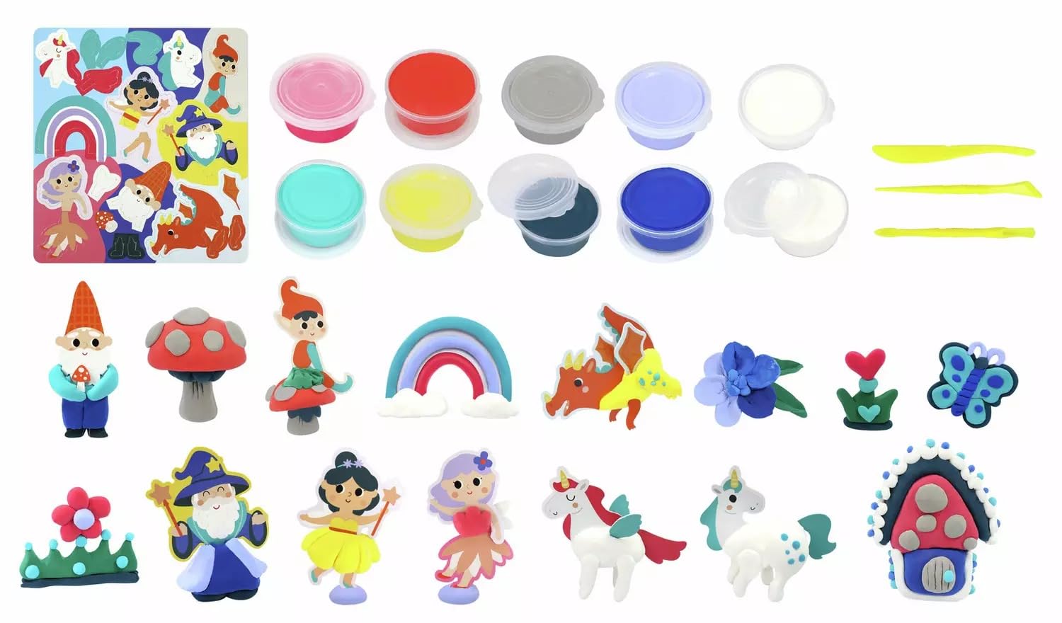 AIDNI Create & Build Fairy Drying Clay Set, Fantasy Theme, Includes Unicorns, Wizards, Fairies and More