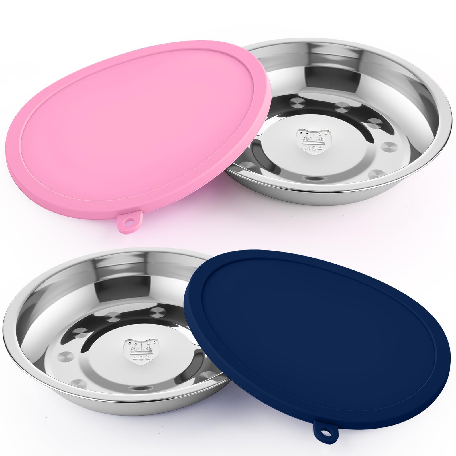 Patelai Stainless Steel Dog Bowls with Silicone Lids for 1.9 Cups Portable Food and Water Dishes for Pets Sealable Containers for 6.3" for Cats & Small Dogs(4 Pcs,Dark Blue,Pink) — image 1