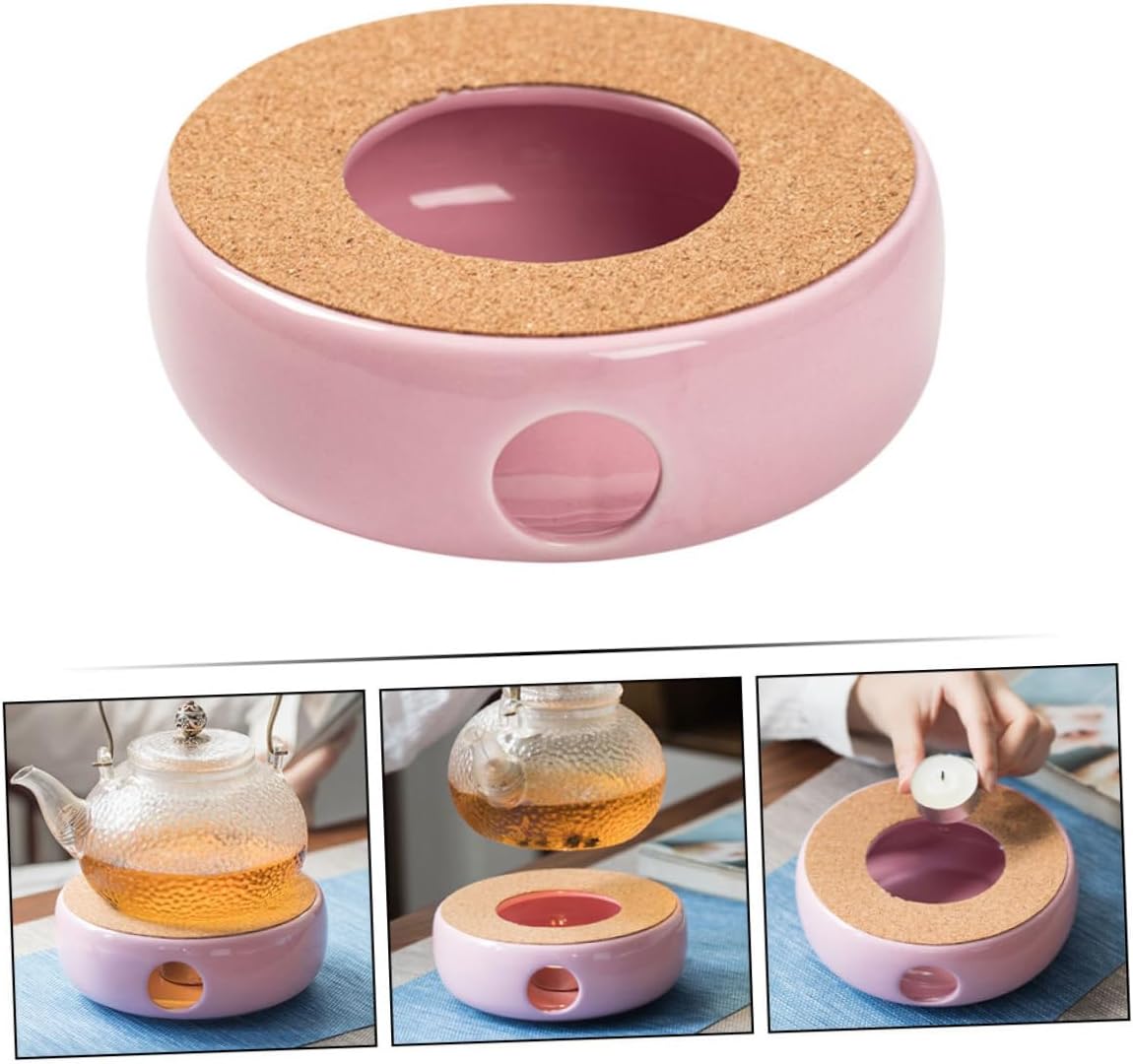 Mobestech Ceramic Teapot Warmer Base for Tea Heating Heat Resistant Household Tea Heater Pot and Warmer Stand in Pink Purple