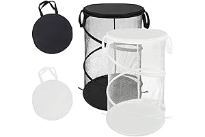 Pop-Up Round Dorm Hamper Duo: Black & White Collapsible Laundry Baskets