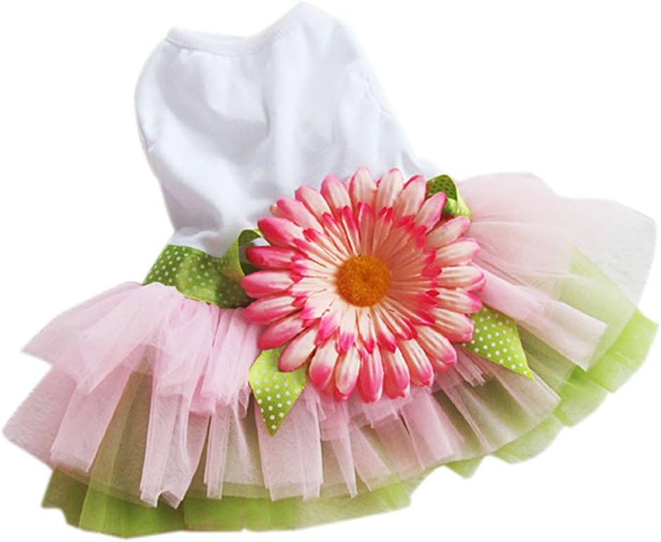 PanDaDa Dog Daisy Gauze Tutu Dress Skirt Pet Dog Cat Princess Clothes Bowknot Dress S